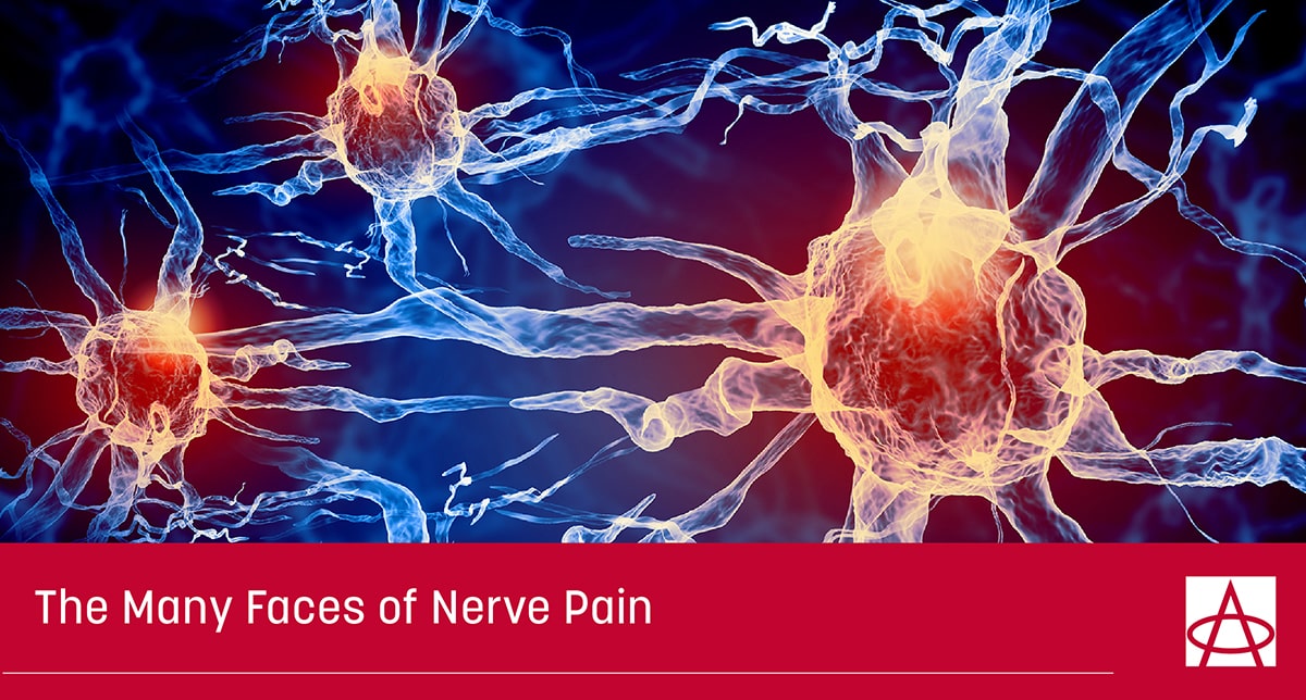 blog header image showing nerves activating a caption reads the many faces of nerve pain