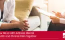 header image for blog A woman sits forward with her hands clasped together on a couch accross from a doctor with a clipboard the caption says How We at APC Address Mental Health and Chronic Pain Together